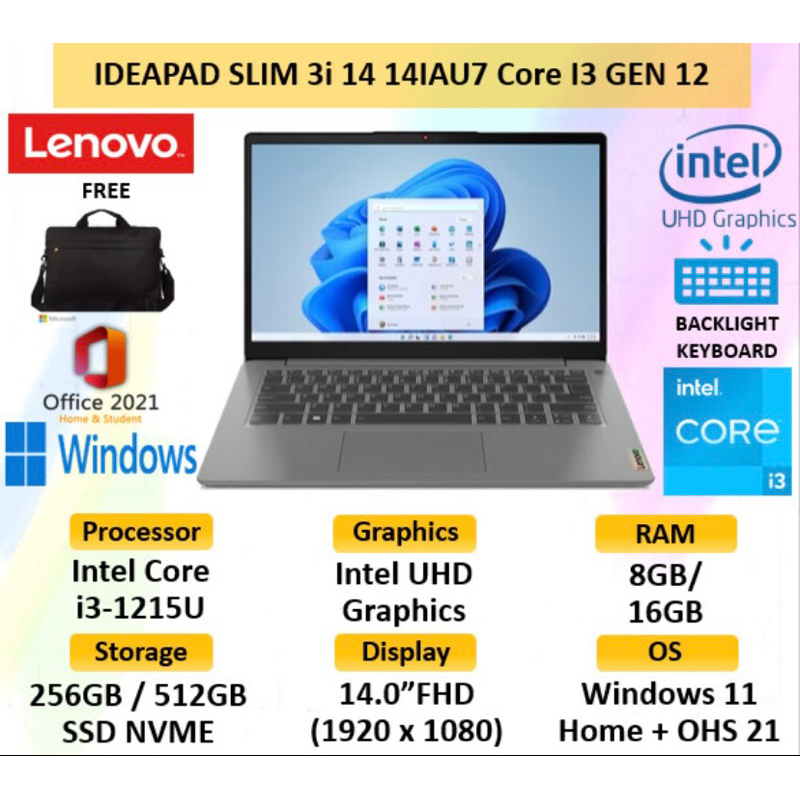 Laptop Lenovo core i3 1215u 8/16GB 256/512GB