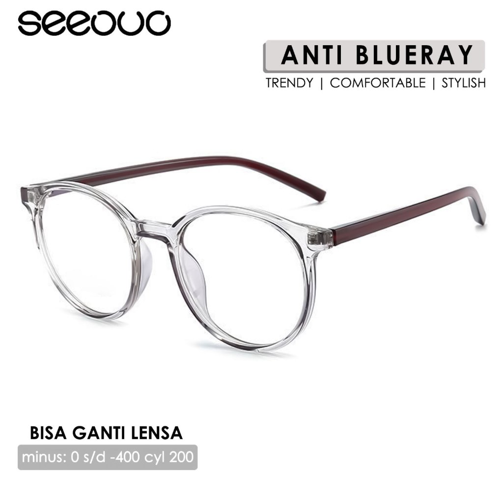 Seeouo Kacamata Antiradiasi Blueray Style Oval Trendy Kekinian Frame TR90 Unisex Pria Wanita Bisa Mi
