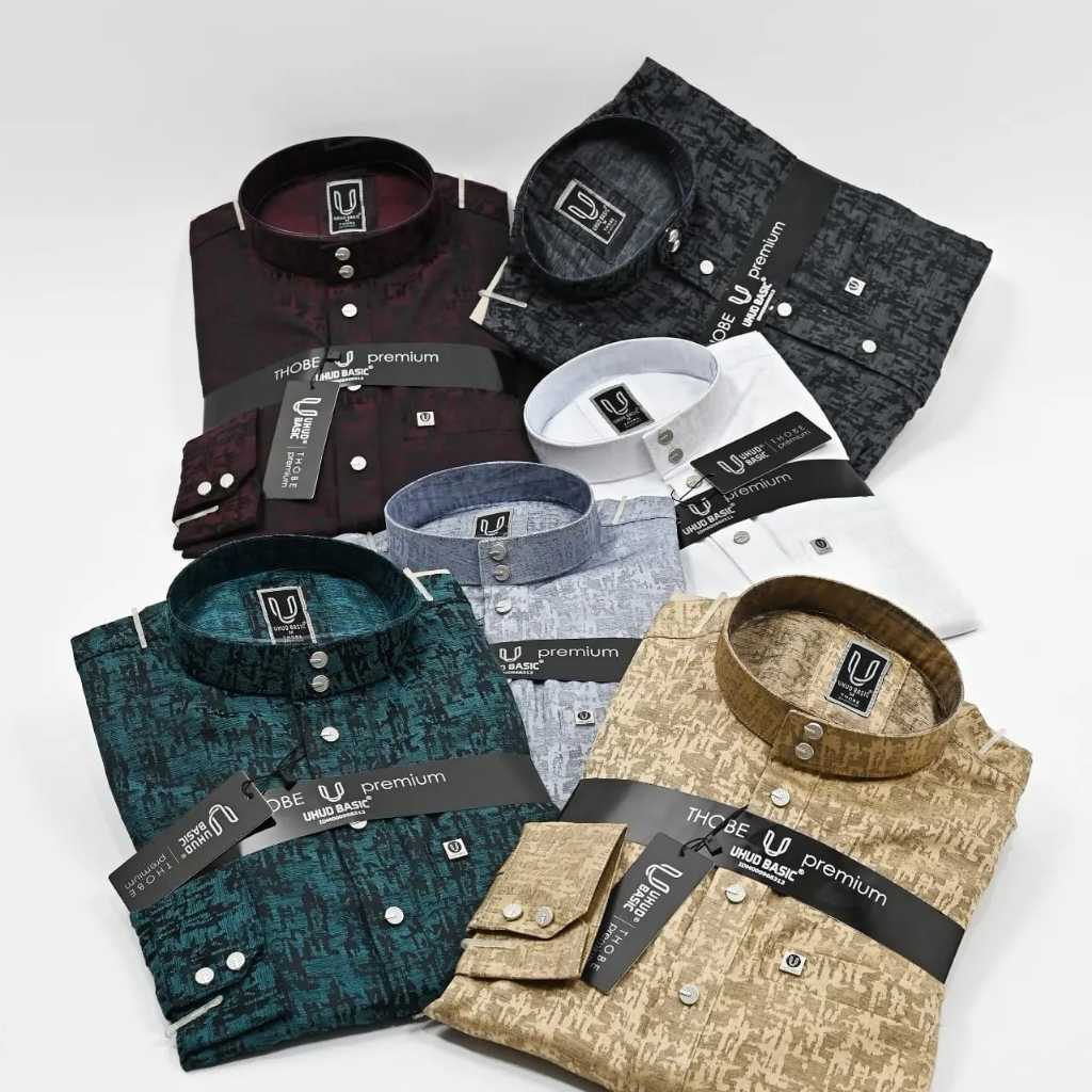 Uhud Gamis Jubah Thobe Hajaru Kancing Snap Jaquard Embos Super Premium