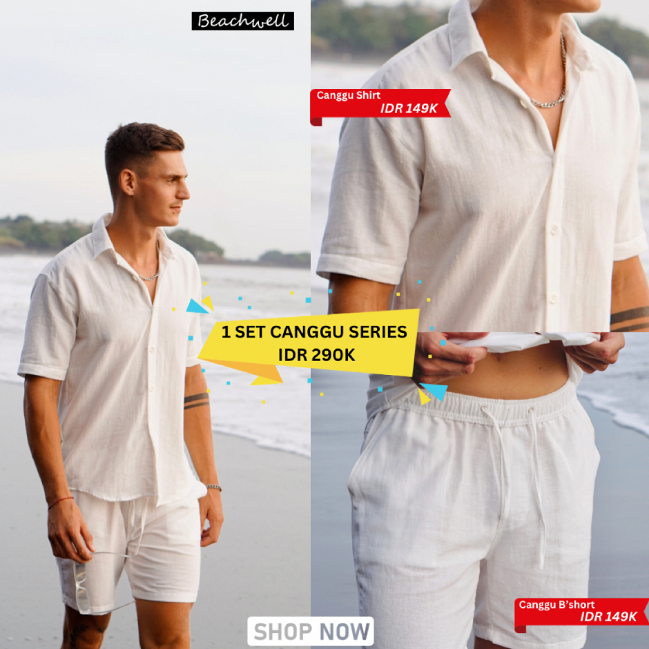 BEACHWELL SATU SET LINEN KATUN ANGEL SET POLOS PREMIUM KOLEKSI CELANA PENDEK & BAJU KEMEJA PUTIH HIT