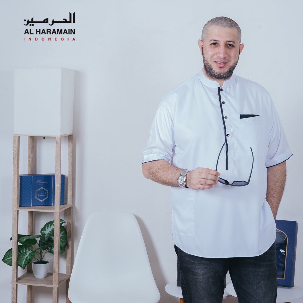 Baju Koko Pria Remaja Dewasa Al Haramain Original Putih Kombinasi Elegant TP10