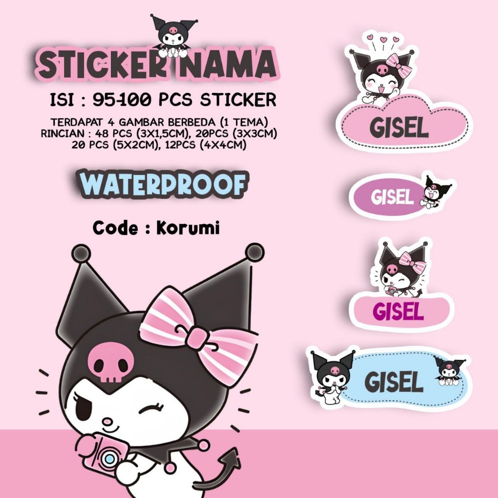

Sticker / Stiker Label Nama Karakter Tema KUROMI SANRIO