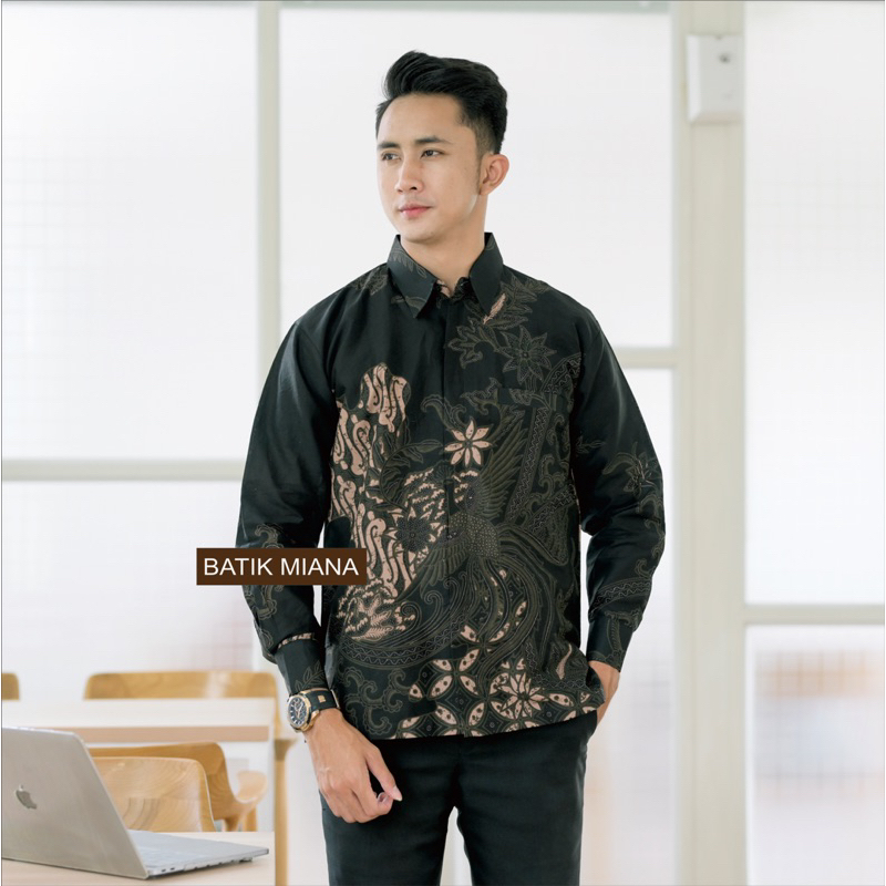 Kemeja Batik Pria Bahan Katun Halus Lengan Panjang Baju Cowok Hitam Keren Outfit Kondangan Nyaman PR