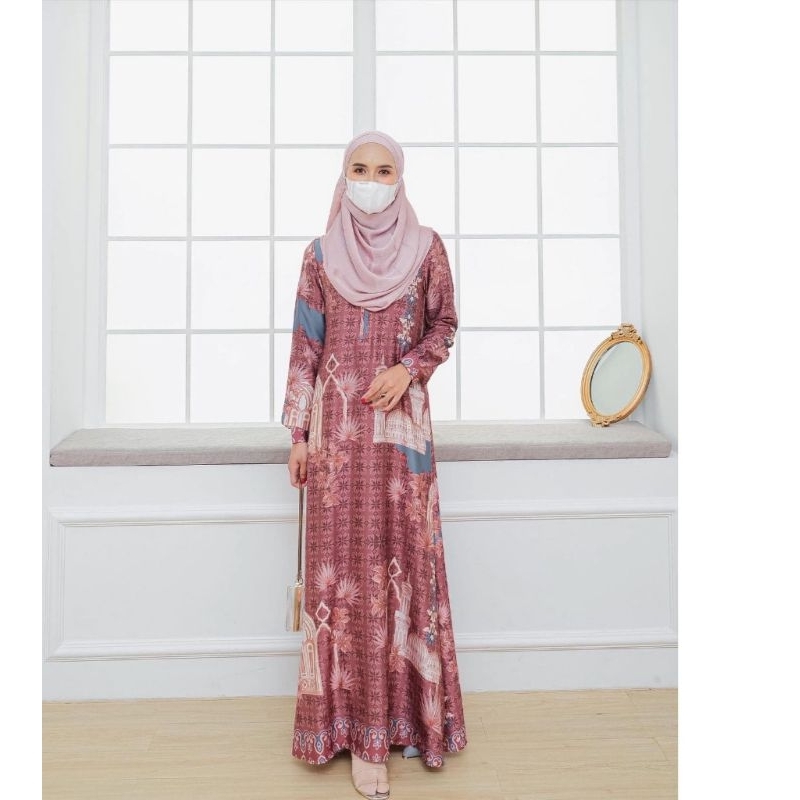 Aqisha Dress printing Elmiza x Evolvere warna Borgonha M