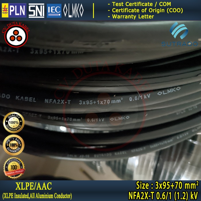 Kabel NFA2X-T 3x95 mm2 + 70 mm2 SUTRADO /Twisted Cable/Kabel Udara/PLN/3 x 95 mm2 + 70 mm2/3x95+70