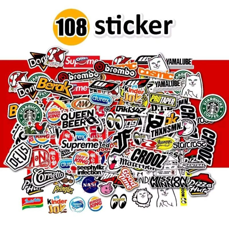 

108 PCS STICKER BRAND DISTRO RANDOM APPAREL BREND STICKER CASE STICKER RANDOM