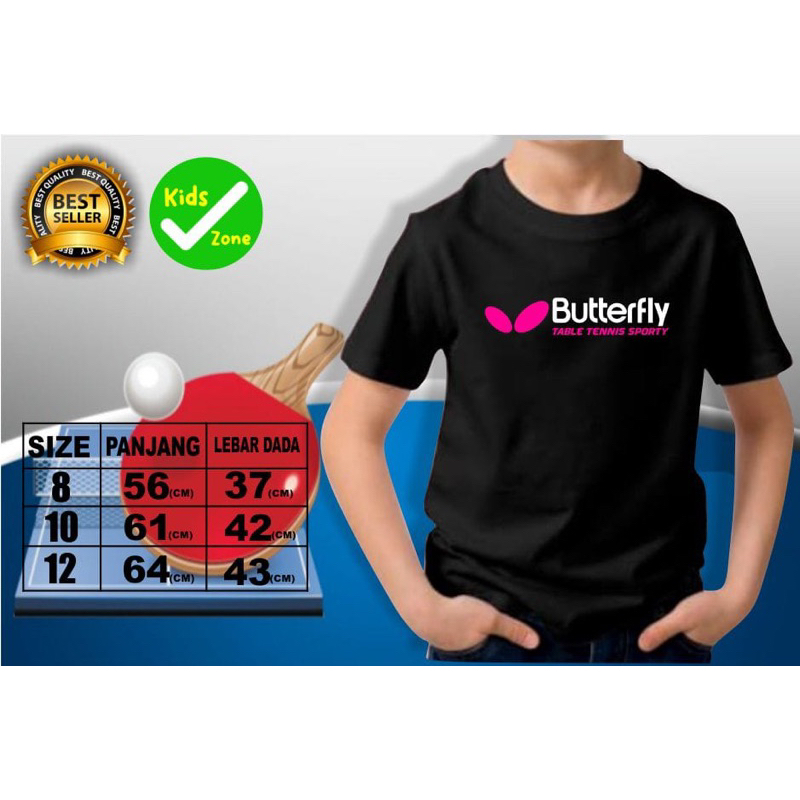 Kaos katun anak olahraga tenis meja - Baju lengan oendek junior pingpong size 8 - 12