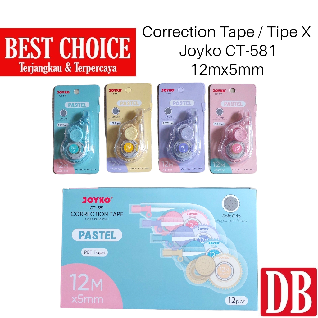 

Correction Tape / Tipe X Roll / Tipex Kertas / Tip-Ex Joyko CT-581 Pastel 12M x 5mm