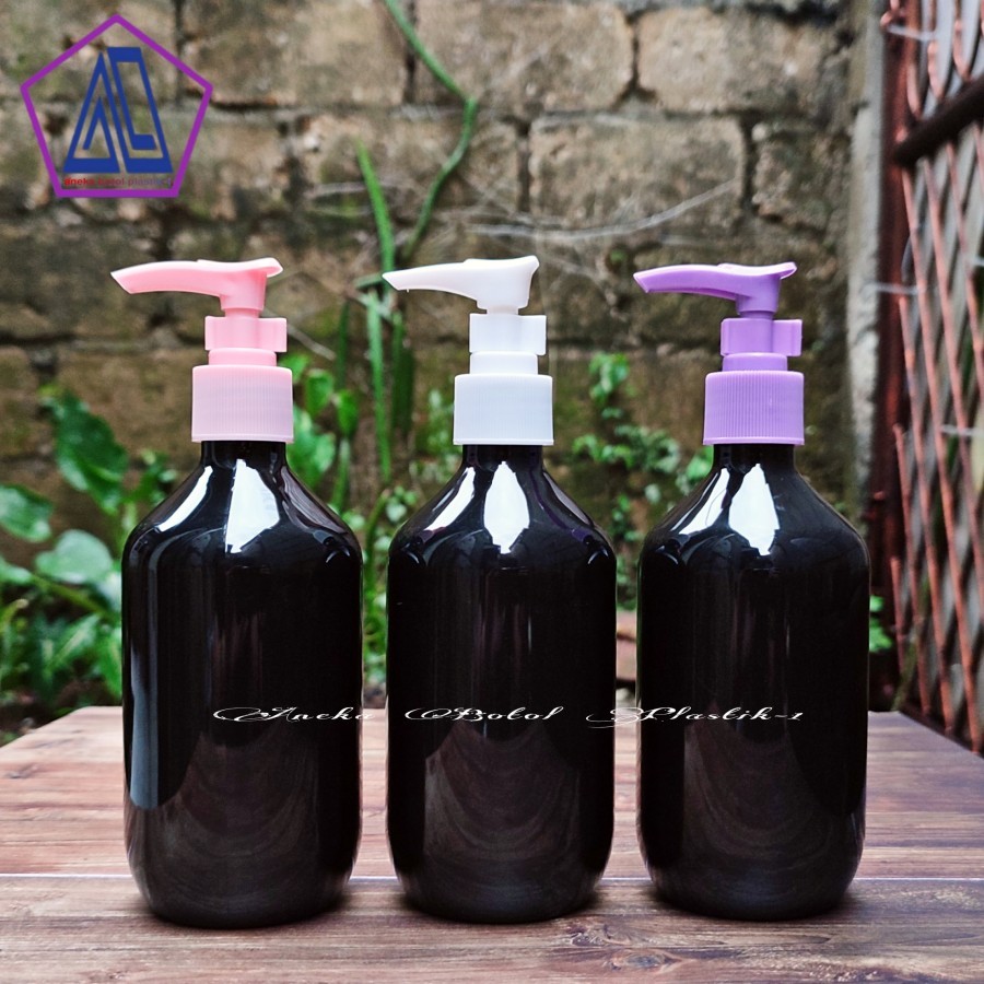Botol Pump 300ml Plastik Pet Hitam Glossy / Botol Kemasan Sabun Cair 300 Ml Pump Clip Lock Plastik