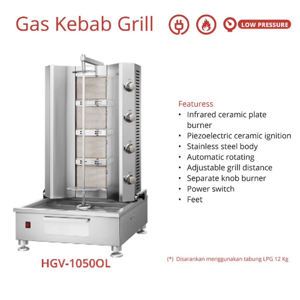 GETRA HGV-1050OL GAS KEBAB GRILL/PEMANGGANG DAGING KEBAB/LOW PRESSURE
