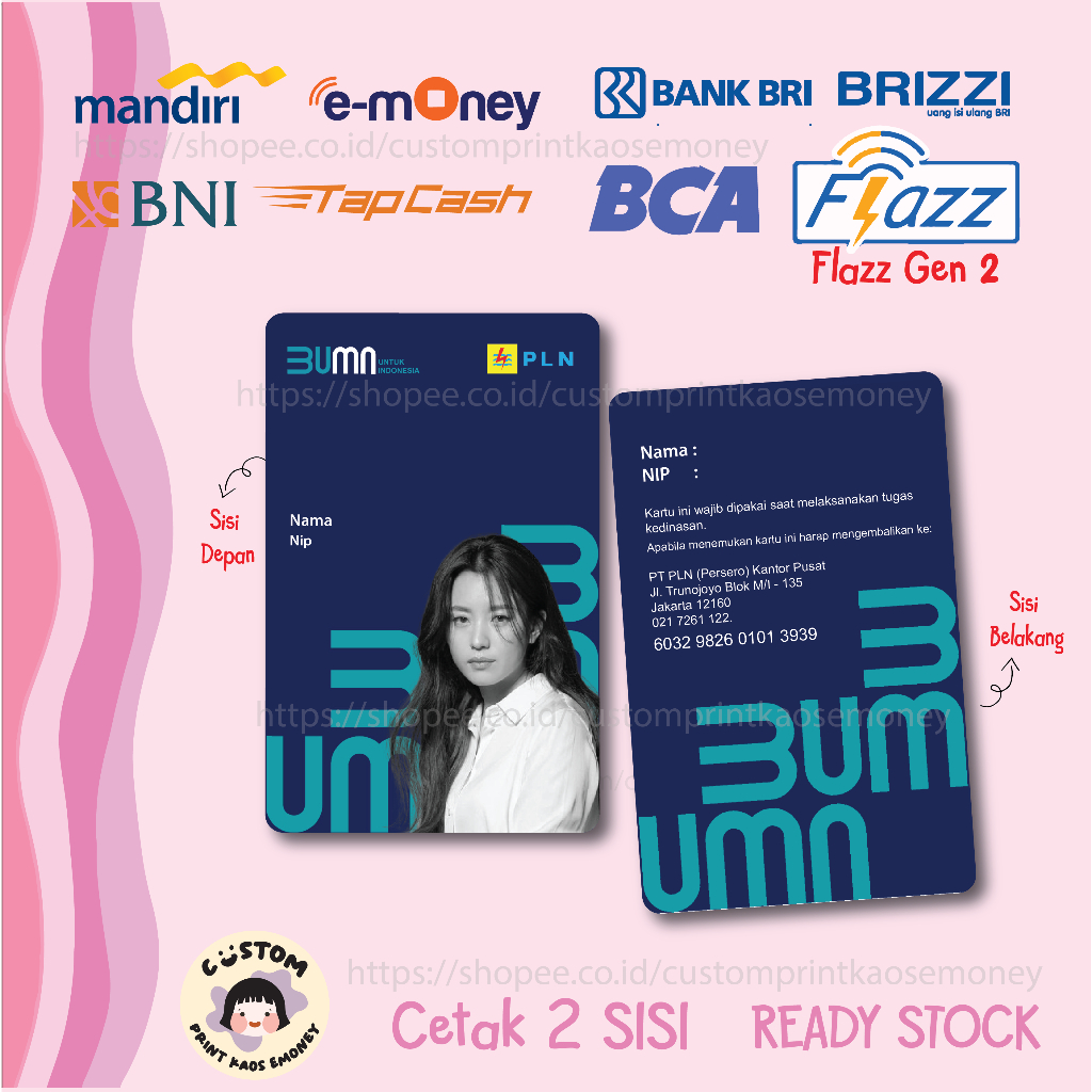 KARTU E MONEY E TOLL ID CARD PLN BUMN MANDIRI EMONEY BNI TAPCASH BRI BRIZZI FLAZZ BCA - 2 SISI