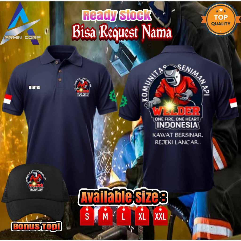 KAOS KERAH POLO PRIA KEREN KOMUNITAS SENIMAN API WELDER ONE FIRE ONE HEART KAWAT BERSINAR REZEKI LAN