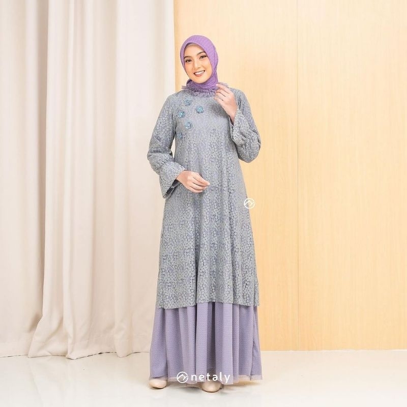 RAHIMA dress Netaly,gamis lebaran,ied series,gamis remaja brukat