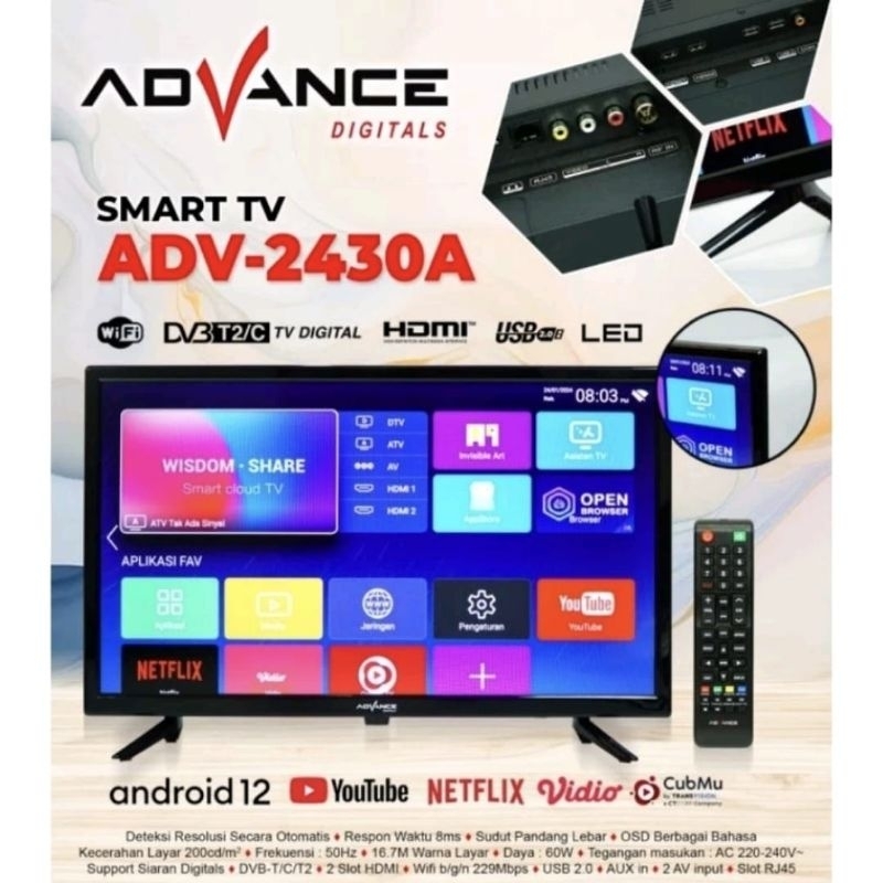 Smart TV 24 Inch ADV-2430A Android TV / Televisi Advanc