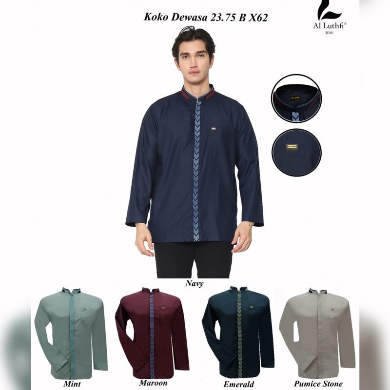 AL LUTHFI Baju Koko Pria Dewasa Motif Baru Lengan Panjang ~ Busana Muslim Kemko Koko Al luthfi Cotto