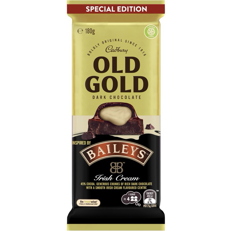 

Cadbury Old Gold Dark Chocolate Baileys Irish Cream 180g - Australia