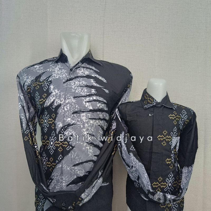 batik couple ayah dan anak katun premium silver perak dasar hitam