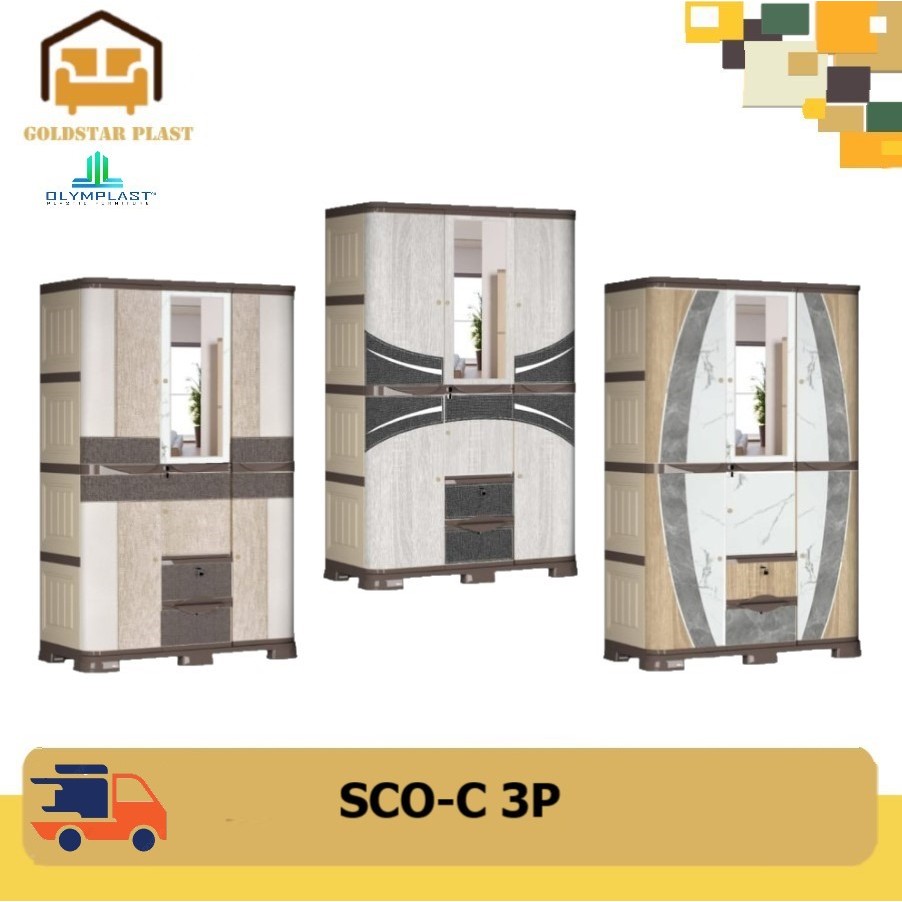 Lemari Pakaian Plastik Olymplast/Lemari Baju Plastik Kaca 2/3 Pintu/SCOC SERIES