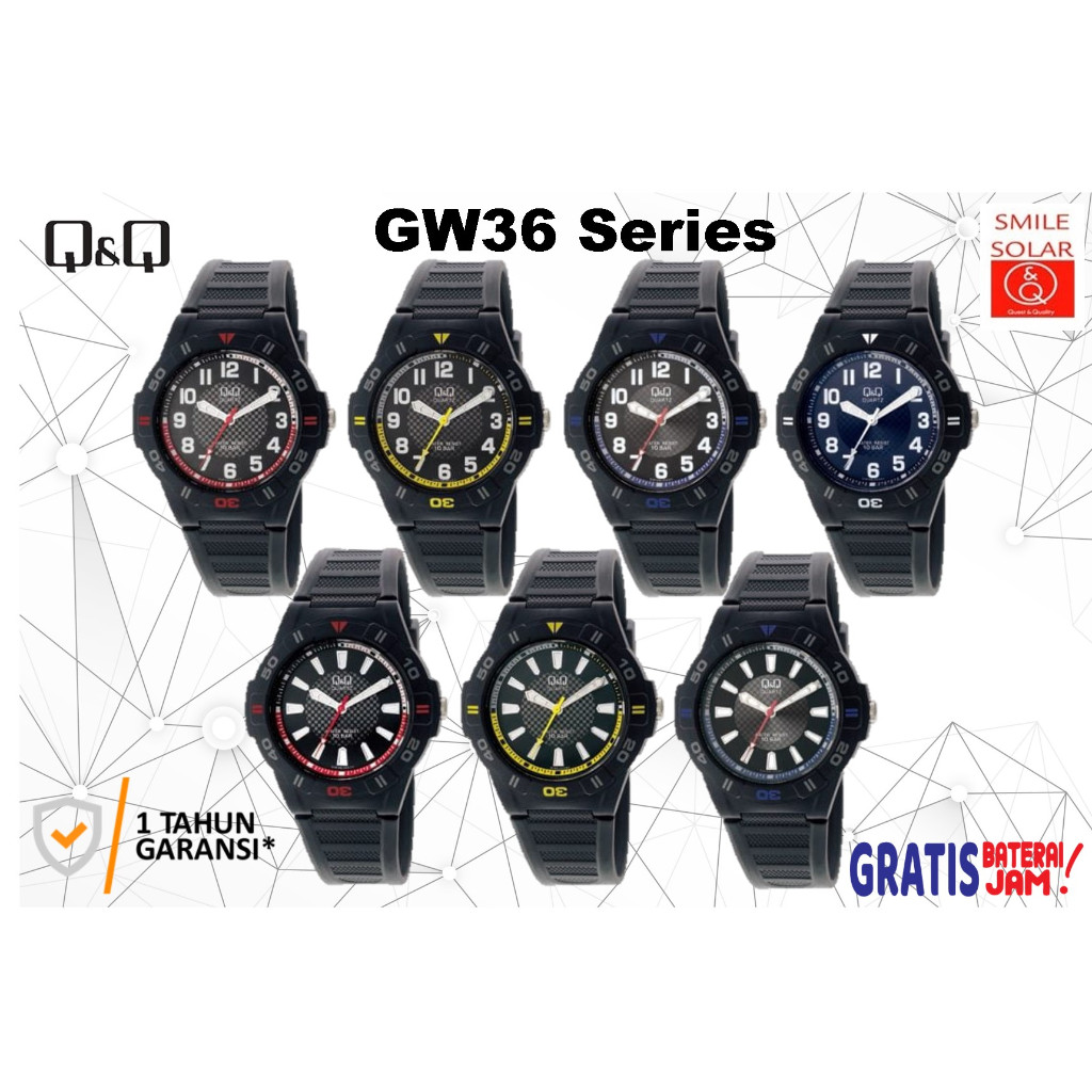 Jam Tangan Pria Sporty Casual Rubber Analog Original Q&Q QNQ QQ GW36 GW36J Series