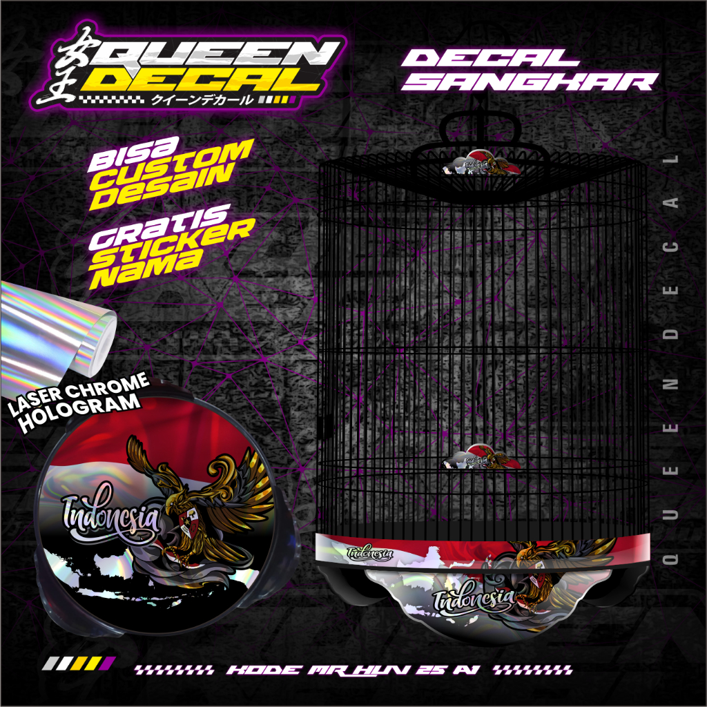 Decal Sangkar Murai Hologram UV - Stiker Tebok Murai Batu Desain INDONESIA BNR No 1 2 3 - MR-HUV