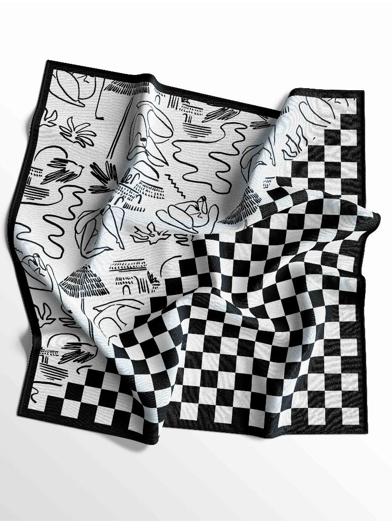 one_h--Slayer bandana motif catur abstrak - aksesoris syal fashion multifungsi