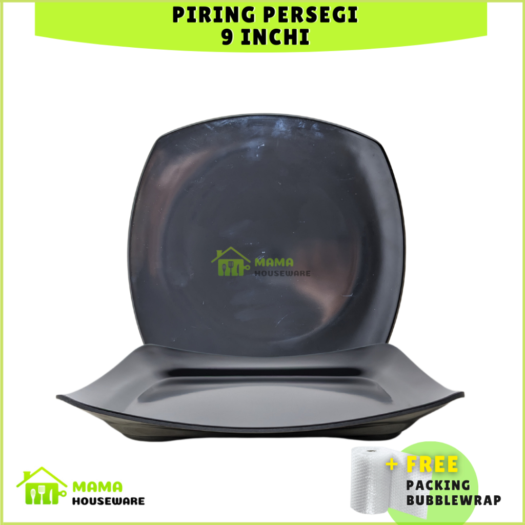 Piring Persegi Hitam 9 Inch / Piring Melamin Kotak Hitam / Piring Polos Tebal