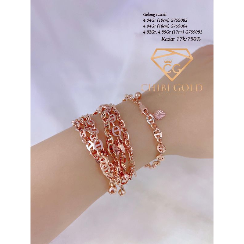 CHIBI - Gelang tangan Casteli emas 750 kadar 17k