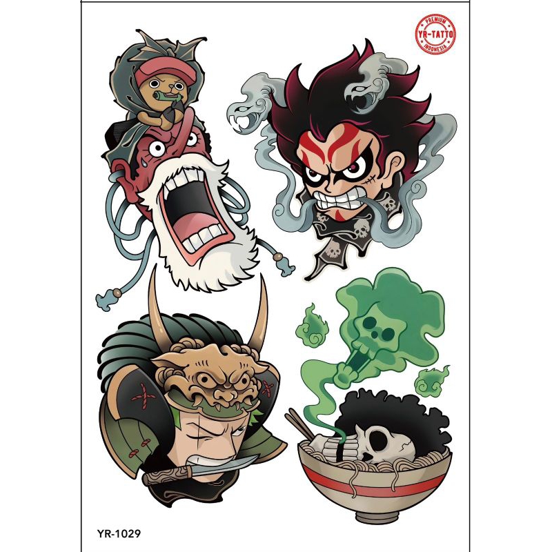 Isi 4 Gambar Tattoo Temporer Tattoo Temporary Tahan Air Motif Karakter ONE PIECE Luffy Zoro Kartun