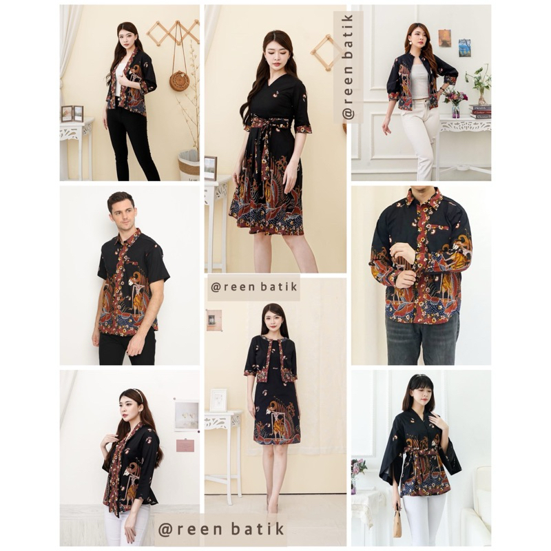 Batik Couple Warna Hitam Motif Wayang / Atasan Blouse Kantor / Dress Batik / Kemeja Batik / Batik Se