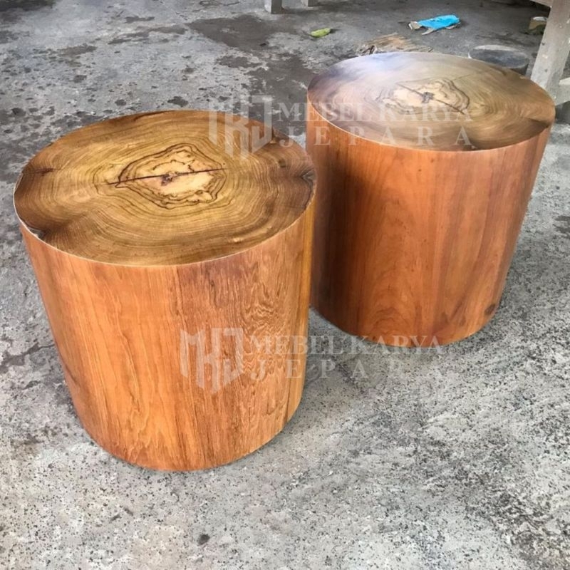 Kursi Stool Bulat Kayu Jati Log Solid