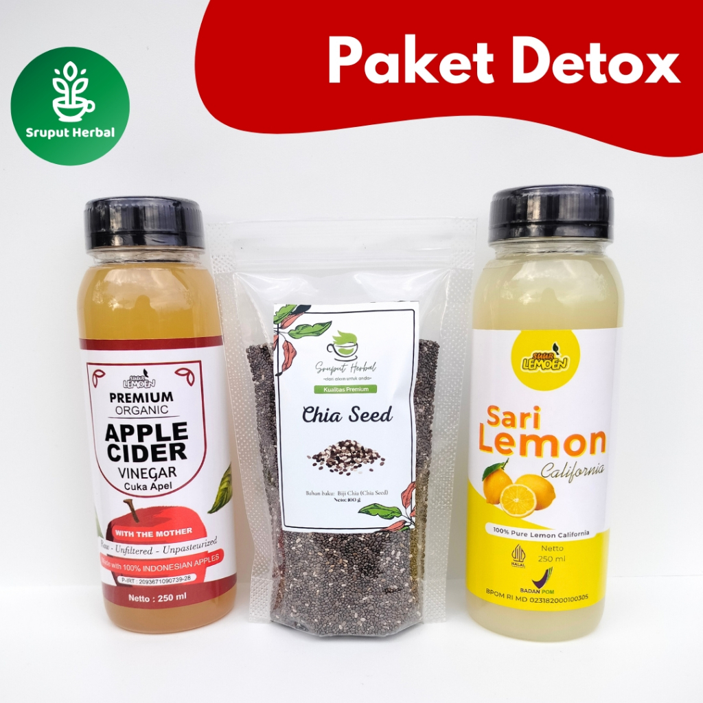 

Paket Diet Detox Cuka Apel Sari Lemon Chia Seeds by Suur Lemoen | Botol Kale Apple Cider Vinegar | Sari Lemon Murni 100% |