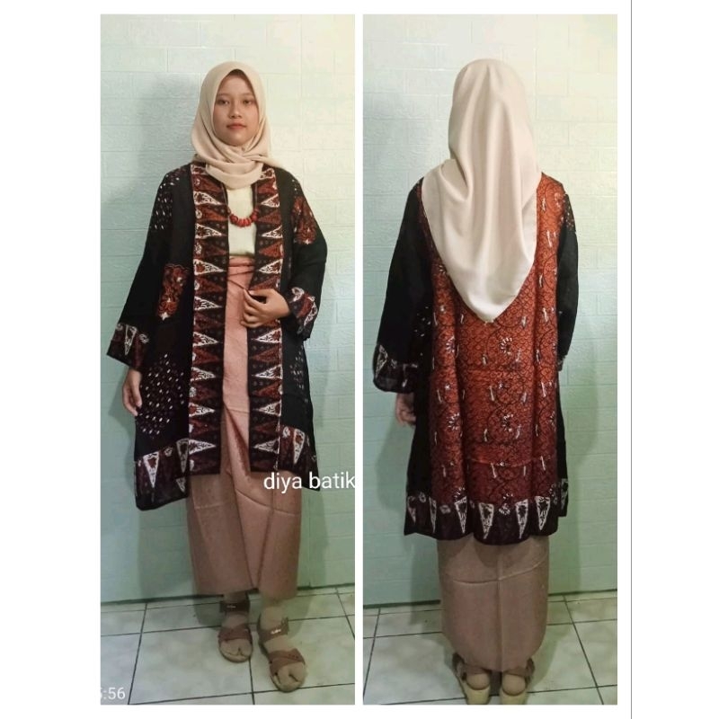 outer kimono atasan batik auter cardigan batik long cardi viscose murah