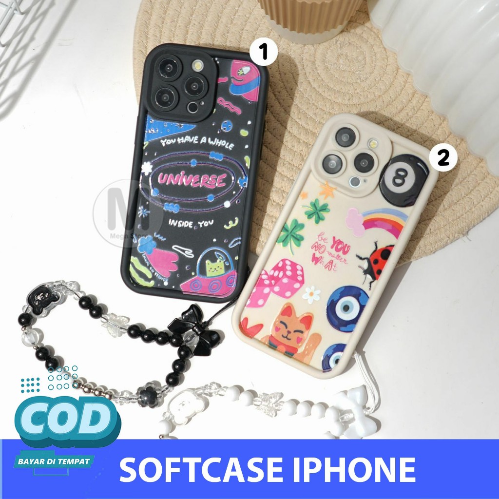 Softcase + Gantungan Tali Stripe Case IPHONE 11 12 13 14 15 11 Pro 12 Pro 13 Pro 14 Pro 15+ 15 Pro 1