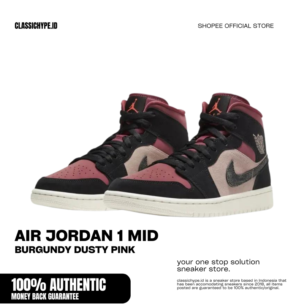 Air Jordan 1 Mid Burgundy Dusty Pink 100% Original