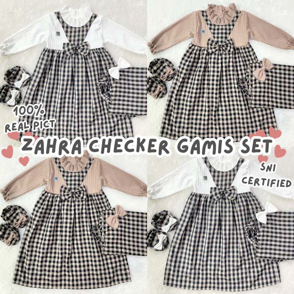 gamis anak perempuan 6 12 bulan set motif kotak hijab