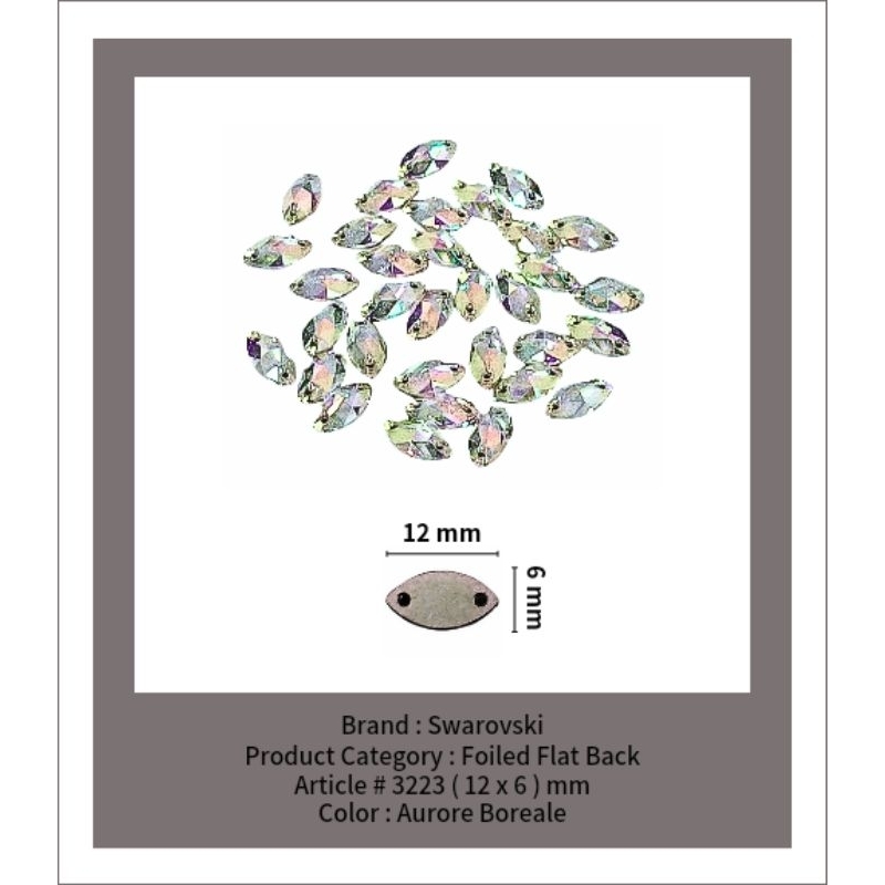 SWAROVSKI™ - 12 x 6 MM AB Foiled Flat Back - Article # 3223 - Swarovski Crystal - Swarovski Kristal 