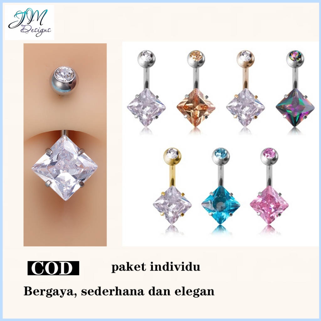 Ornamen Batang Baja Tahan Karat Cincin Perut  Zirkon Berlian Imitasi Kancing Pusar Setelan Berlubang