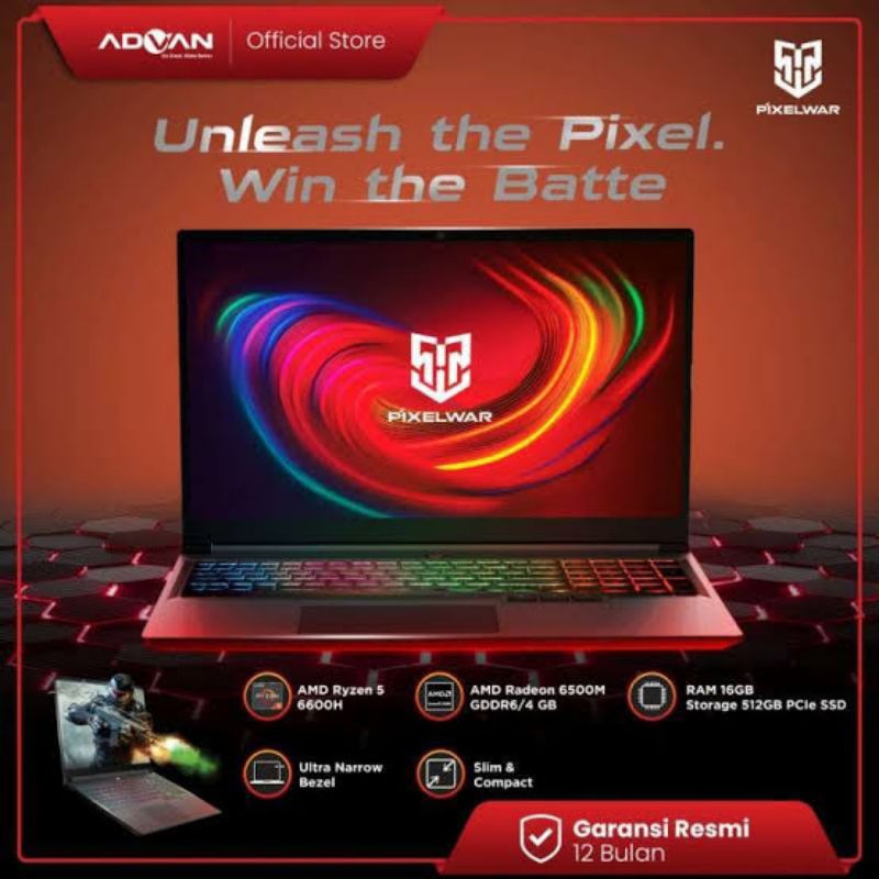 ADVAN LAPTOP GAMING PIXELWAR RYZEN 5 6600H 16GB 512SSD W11