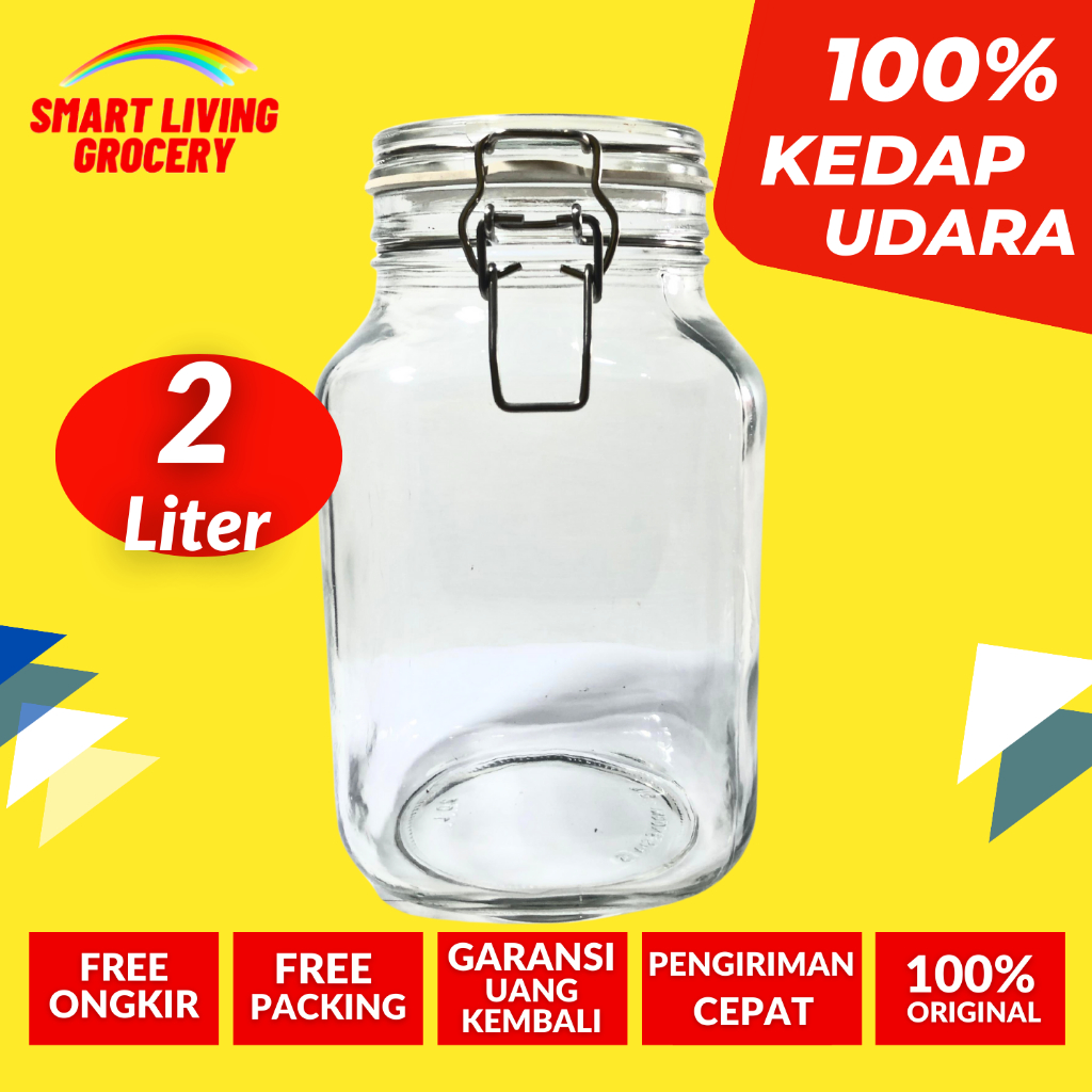 TOPLES KACA KEDAP UDARA 2 LITER TOPLES BOTOL JAR TEMPAT WADAH PENYIMPANAN KEDAP UDARA TUTUP PLASTIK 