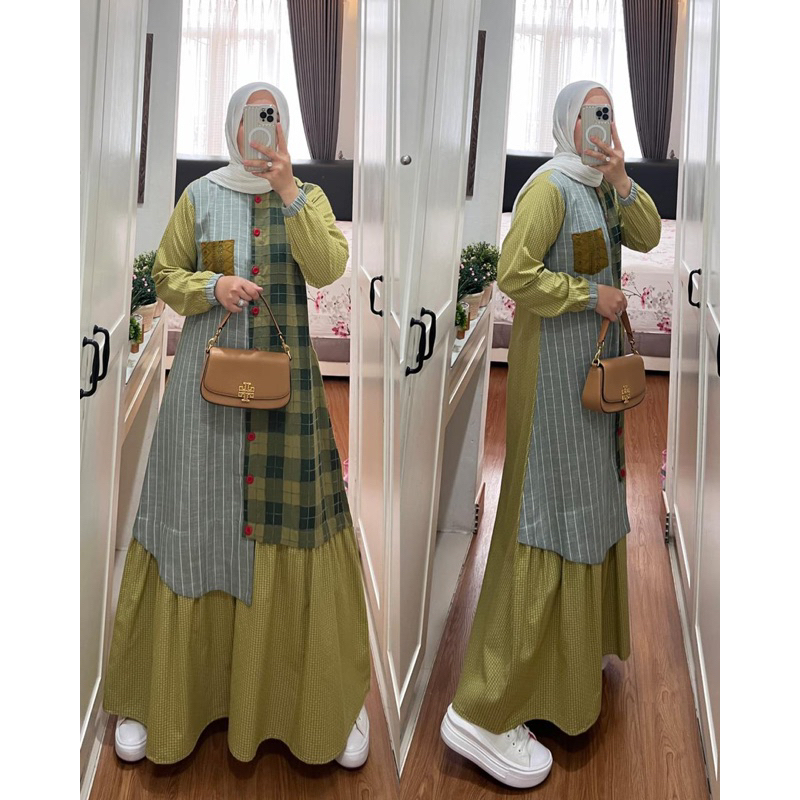 Gamis katun kombinasi syaina by semut original
