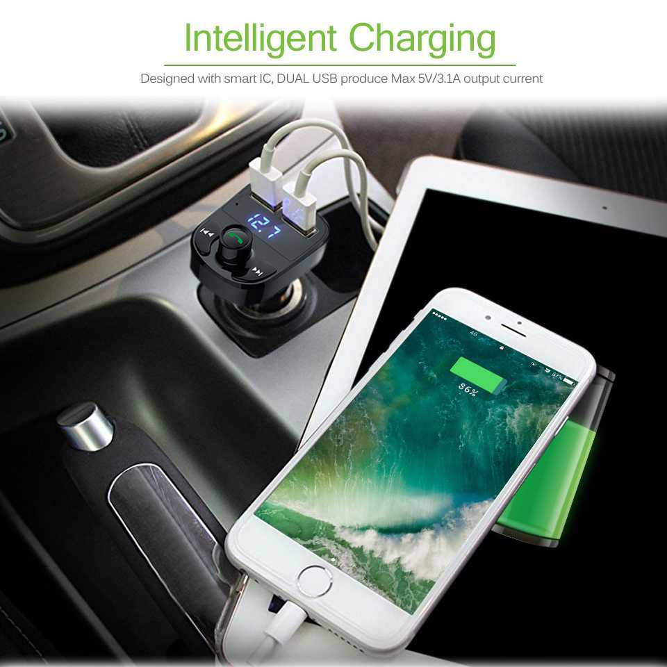 Bluetooth Audio Receiver FM Transmiter Handsfree QC USB Car Charger