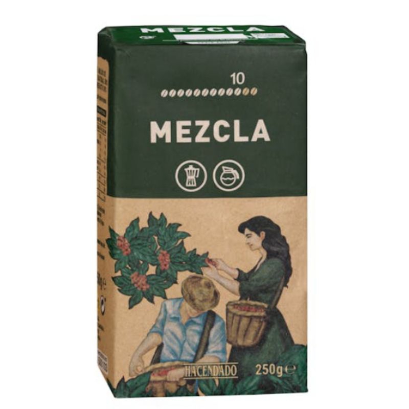 

MEZCLA HACENDADO 250G CAFE MOLIDO DE TUESTE NATURAL 50% Y TORREFACTO 50%