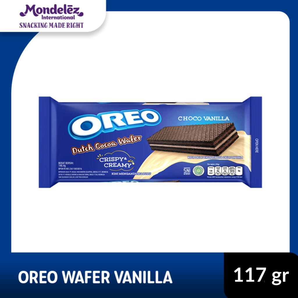 

Oreo Biskuit Vanilla Wafer Regular 117g, wafer renyah untuk Camilan Keluarga