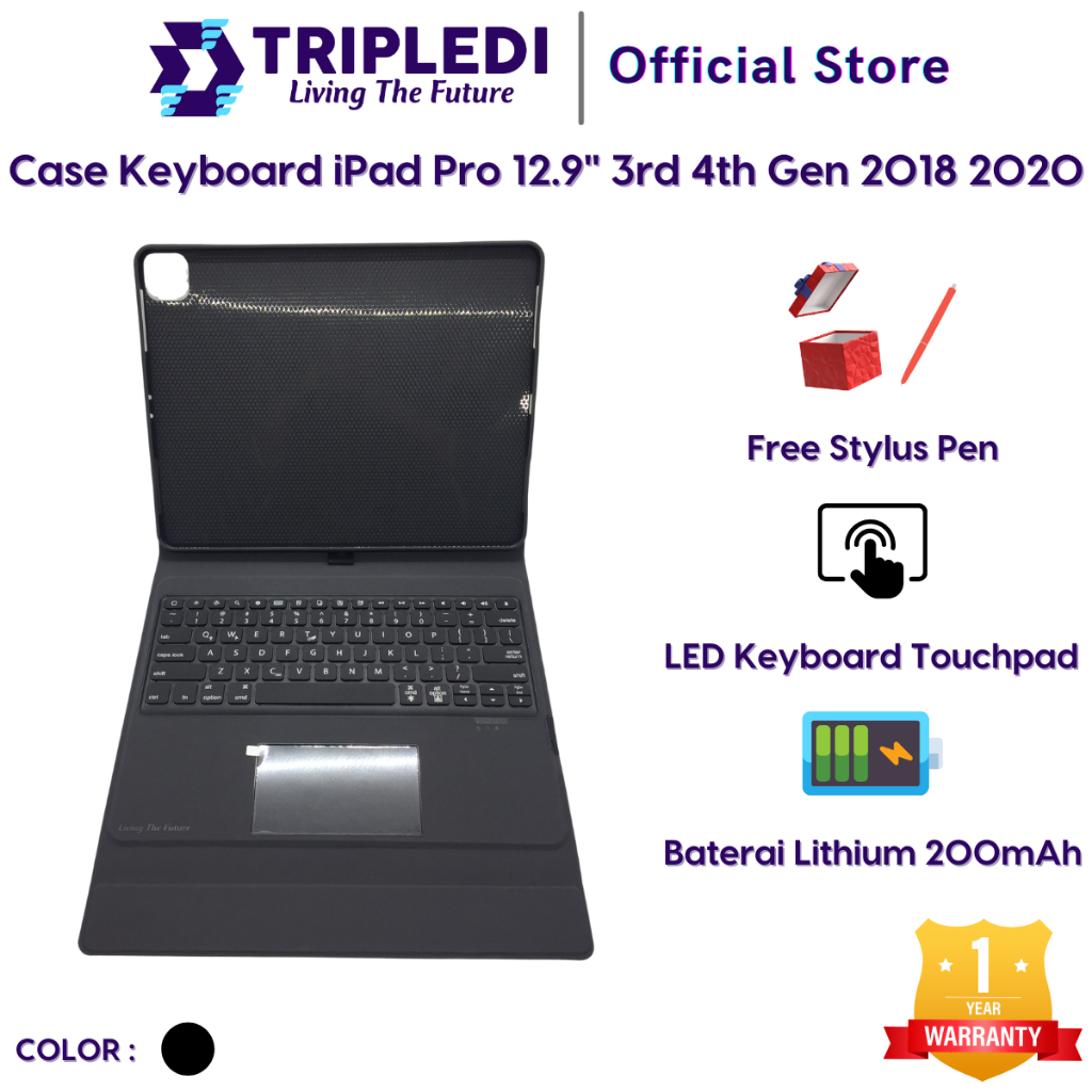 TRIPLEDI Case iPad Pro 12.9 inch Generation 3rd 2018 A1876 Keyboard Touchpad Bluetooth Backlight Cov