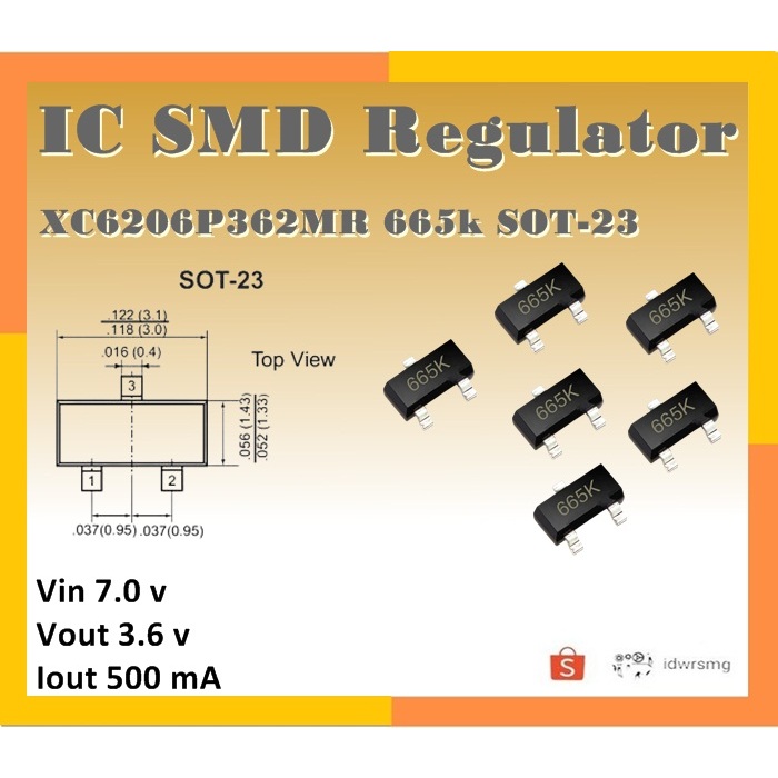 XC6206P362MR 665k SOT-23 3.6V LDO Regulator Terminal IC SMD Regulator
