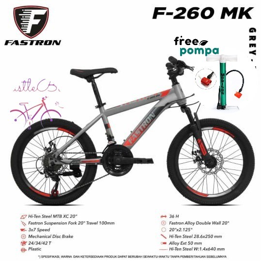 Terlaris (Free Pompa)Sepeda Gunung Fastron F260Al 20" X 2.35" Mtb Alloy 3X7Sp Fork Susp Travel 120Mm