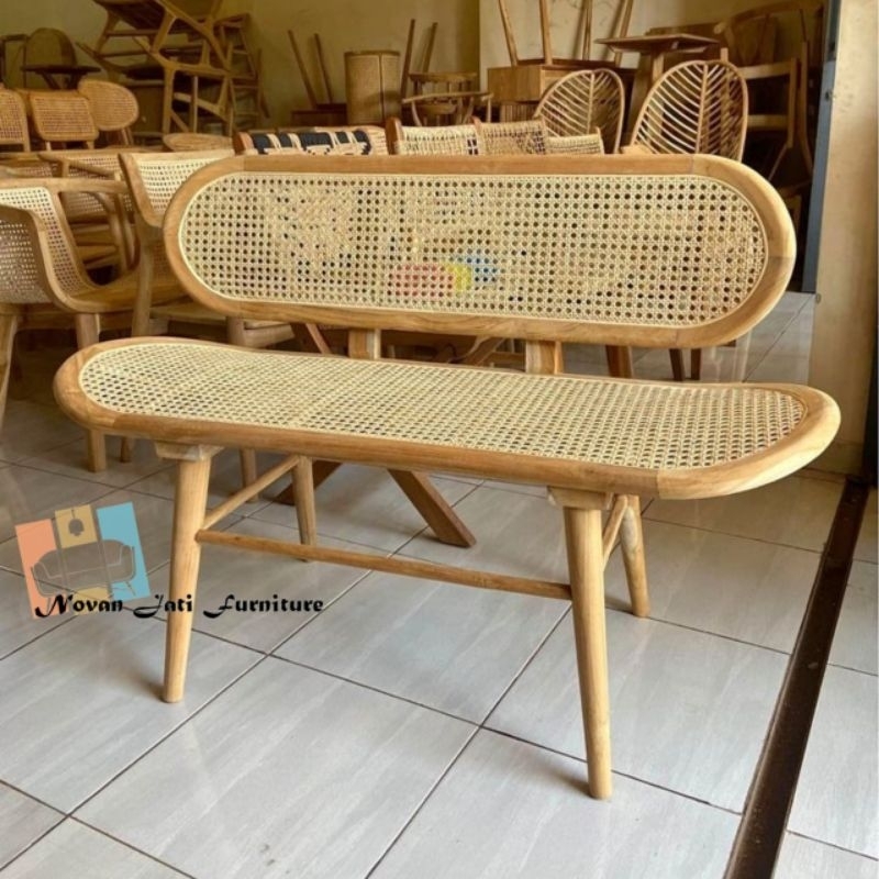bangku jati rotan | bangku panjang | bangku rotan jati