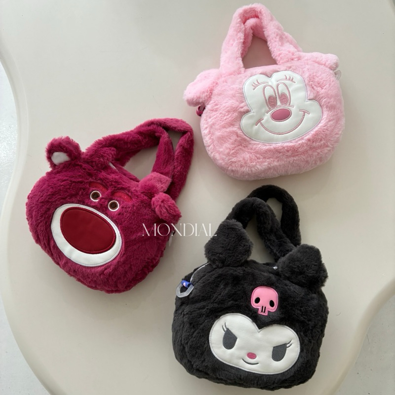 [MONDIAL] Tas Bulu / Tas Selempang Anak Perempuan / Sling Bag Karakter Boneka Animasi / Tas Tenteng 