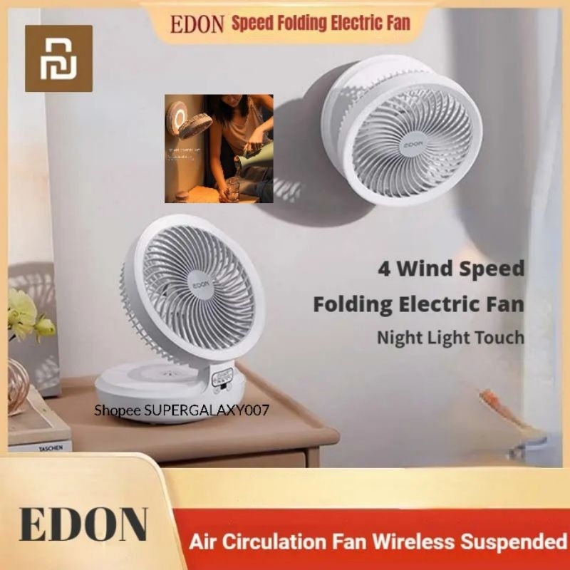 Edon Kipas Angin Portable Kipas Angin Lipat Portable Fan Lampu Tidur Night Light Edon Fan Remote Wir