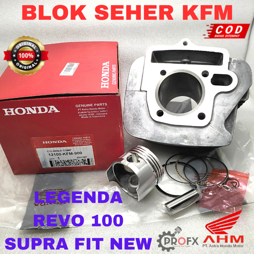 BLOK SEHER PISTON KIT KFM HONDA SUPRA FIT NEW,  LEGENDA, REVO 100 LAMA KUALITAS ORIGINAL AHM ASLI